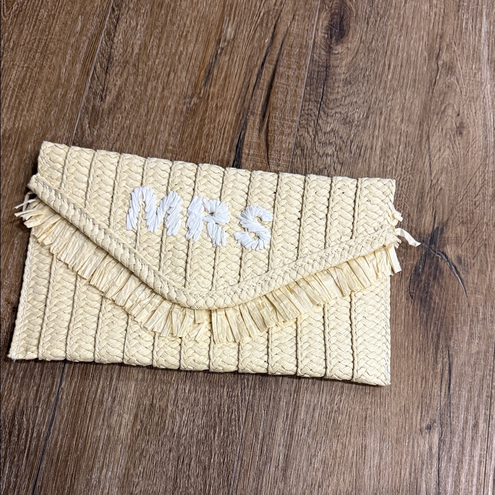 Elegant Bridal Mrs Clutch with Fringe Rafia Detailing